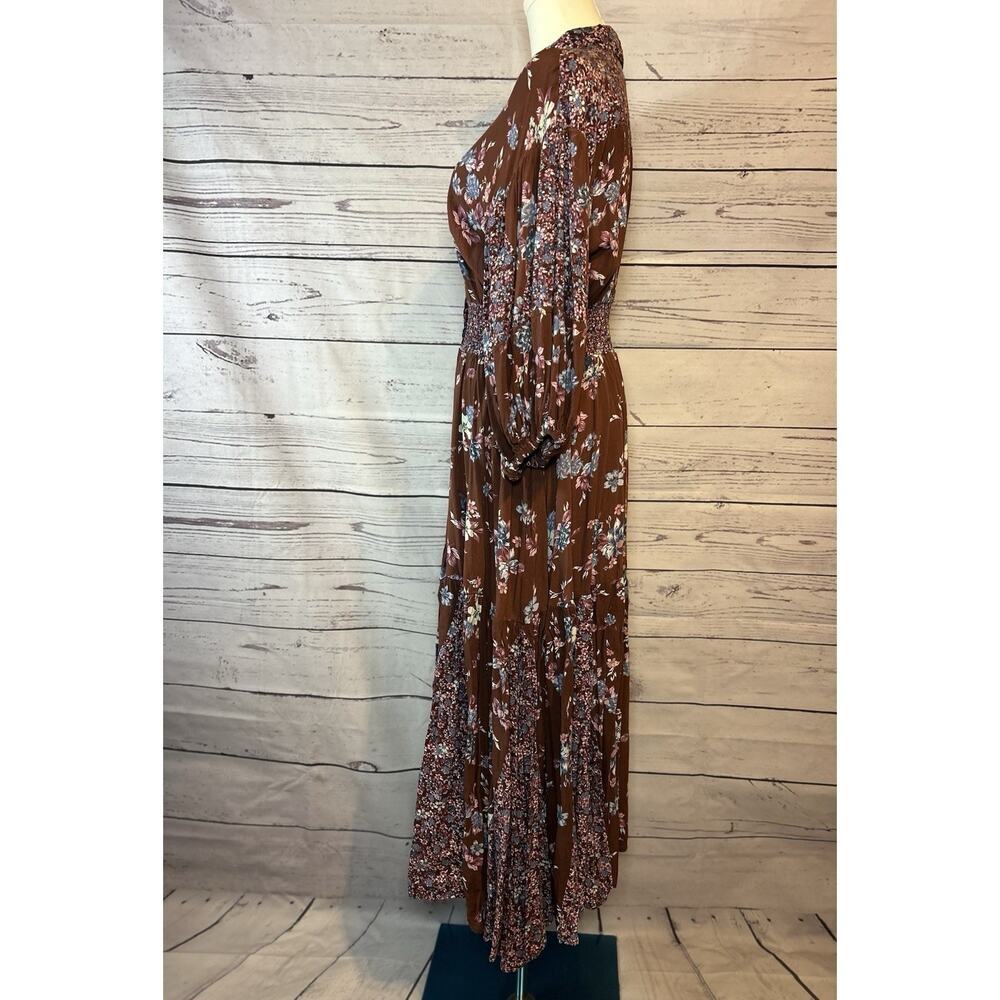 Free People Prairie Punk Maxi Shirtdress Medium Brown Floral Button Front - Picture 3 of 7